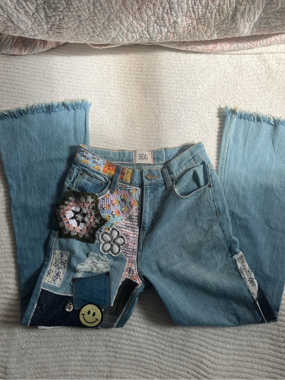 BDG Light Blue Patchwork Straight Leg Jeans